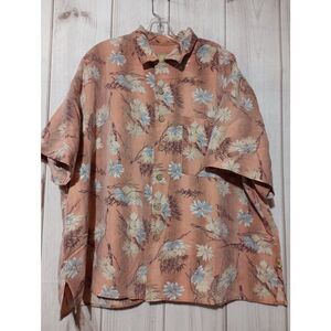 Joe Martin Shirt Men's 2XL Peach‎ Button Front Short Sleeve Tropical Hawaiian